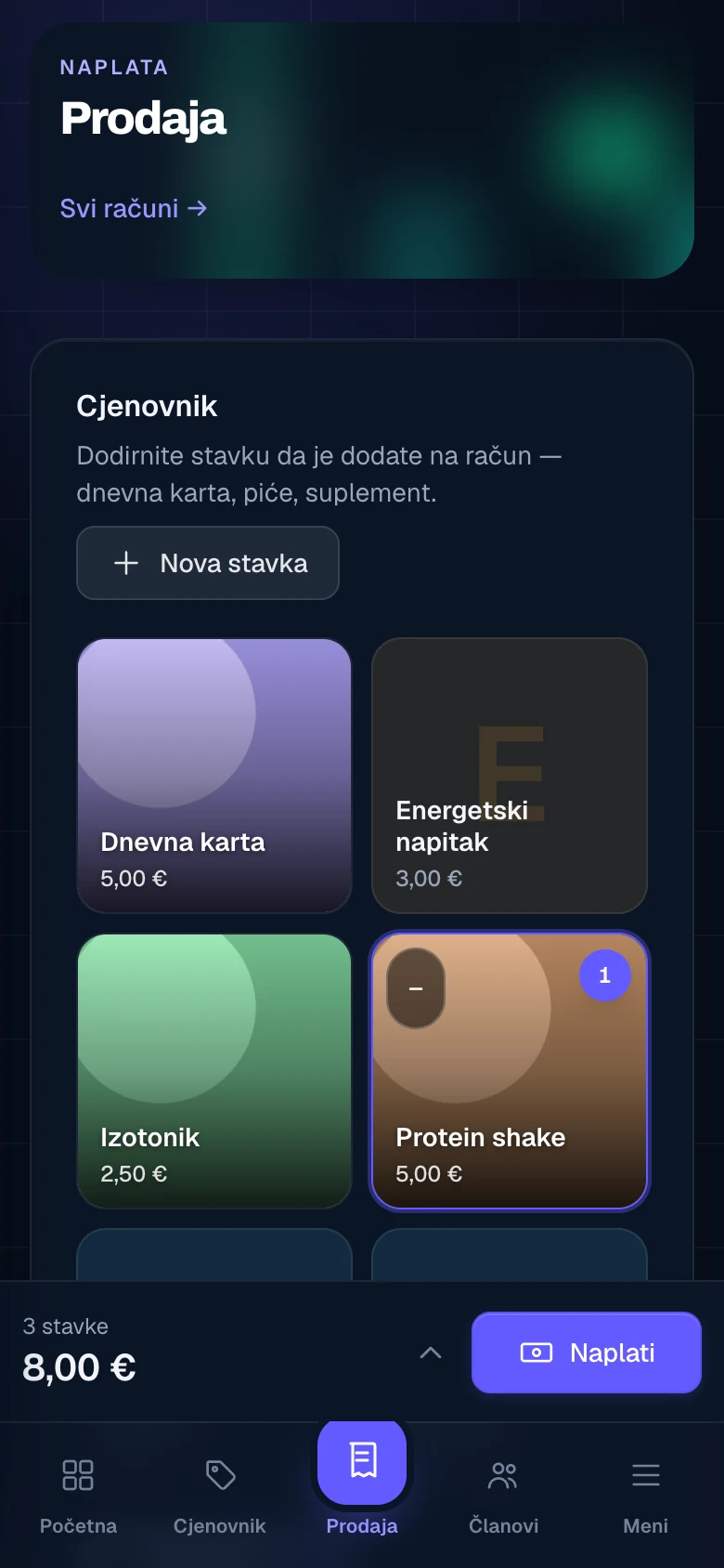 Kasa s artiklima i računom